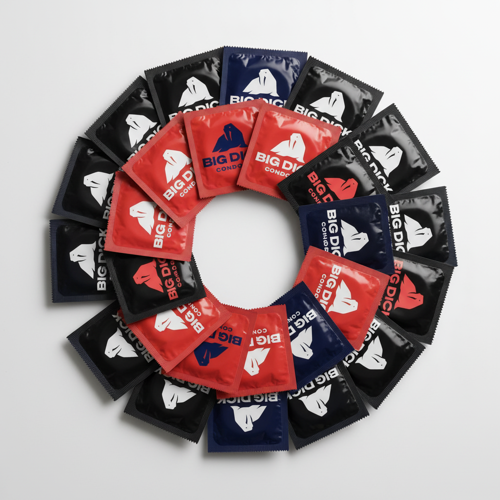Big Dick Condoms circular arrangement on light background